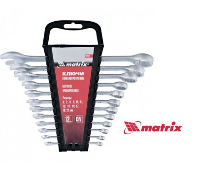 Набір ключів комбінованих, MATRIX 6-22 мм, 12 шт, CrV, полірований хром