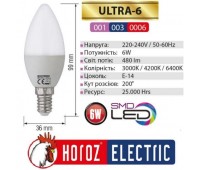Лампа HOROZ LED свеча 6W E14 4200К Ultra-6_С