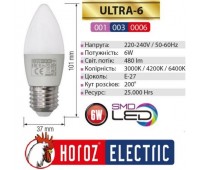 Лампа HOROZ LED Свічка 6W E27 3000К Ultra-6