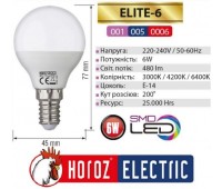 Лампа HOROZ LED шар 6W E14 3000К Elite-6_С